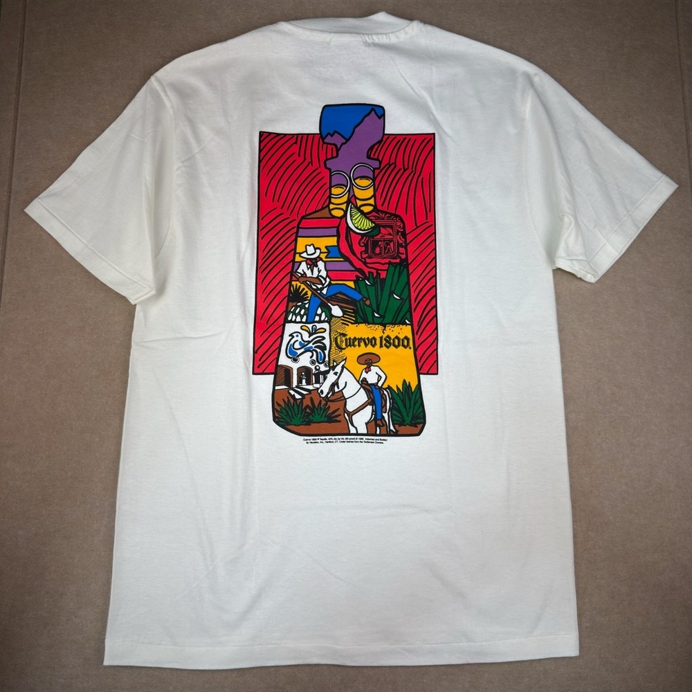Vintage Cuervo 1800 Tequila T Shirt Men L White Graphic Single Stitch 90s